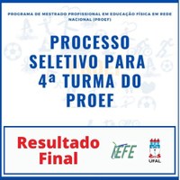 Resultado final da seleção para o ingresso no Programa de Mestrado Profissional em Educação Física em Rede - ProEF (IEFE-UFAL)